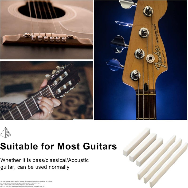 MAXCHEER 6 String Acoustic Guitar Bone Bridge Saddle and Nut Made of White Real Bone with 2pcs Sandpaper (3 set Bones Nut And Saddle) - Image 4